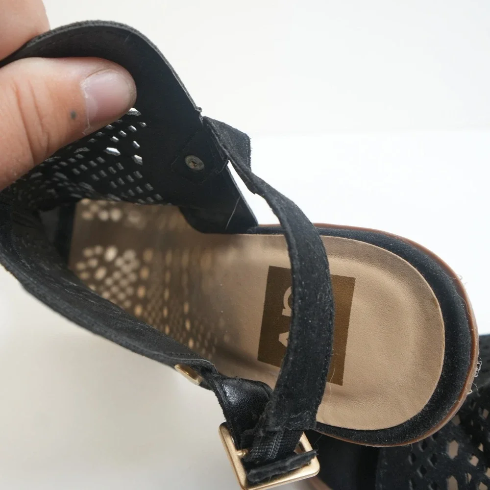 DV Dolce Vita Sandal Booties Women 7 Black Laser Cut Perforated‎ Block Heel Boho